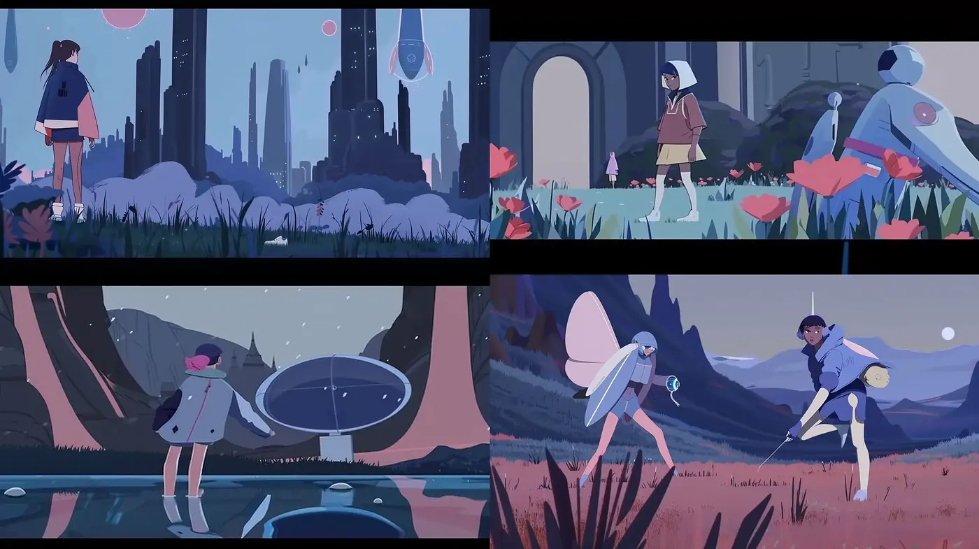 Twilight Hues and Silhouetted Vistas in Contemporary Illustration - Midjourney sref style
