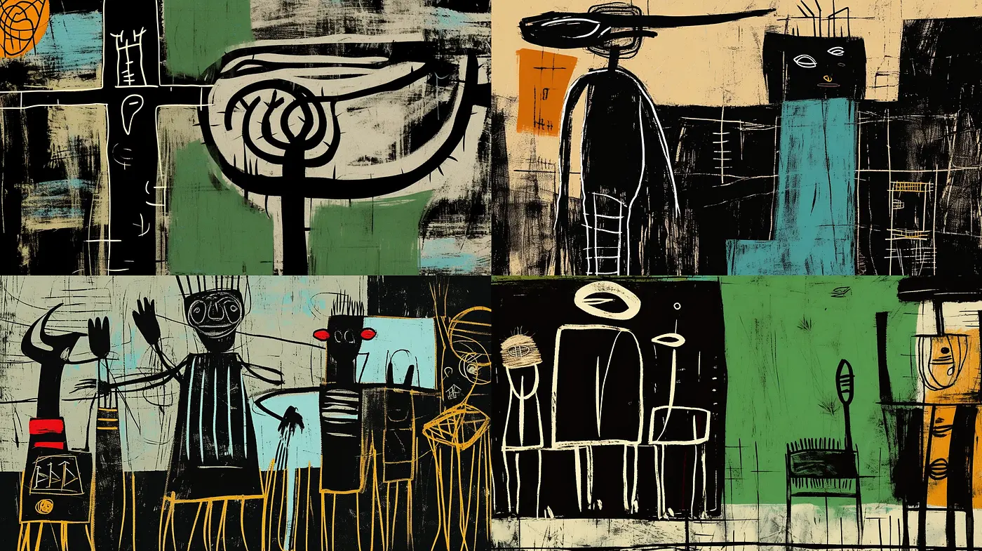 Abstract Expressionist Fusion with a Modern Primitive Twist - Midjourney sref style