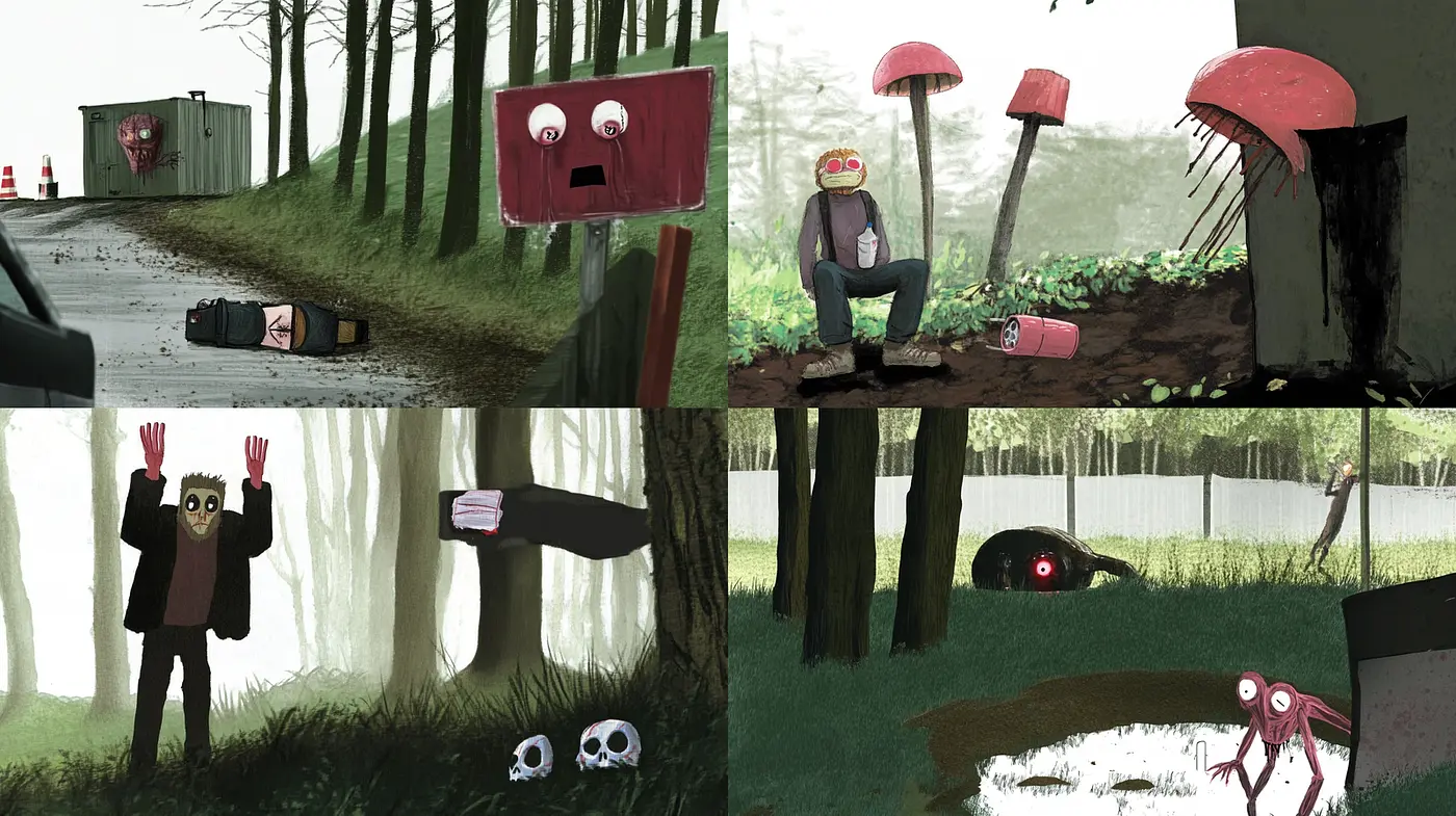 Eclectic and Surreal Illustrations with Playful Characters - Midjourney sref style