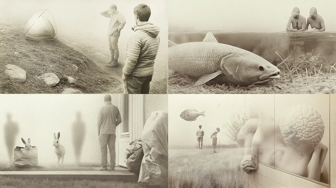 Ethereal Sepia Toned Dreamscape with Surreal Elements - Midjourney sref style