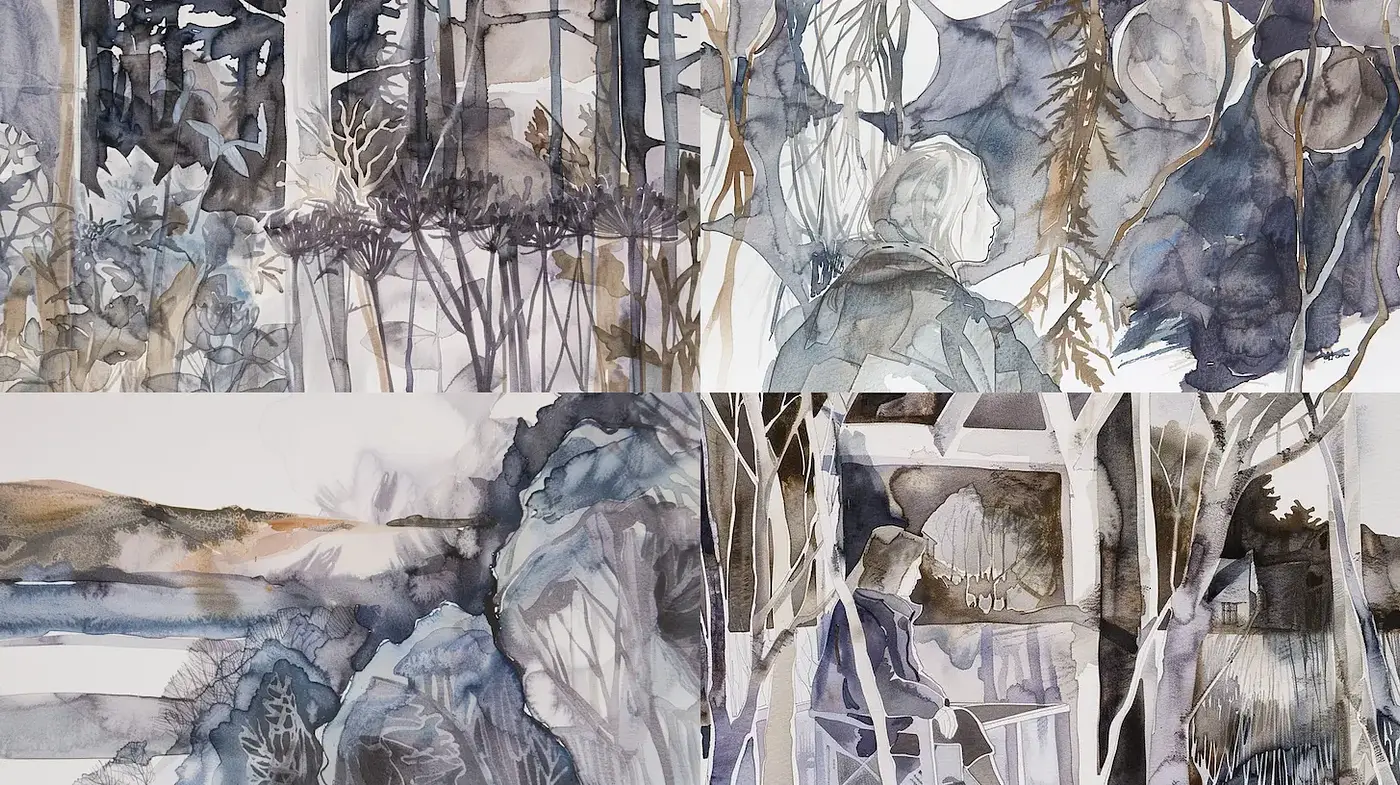 Ethereal Watercolor Landscapes with a Mystical Atmosphere - Midjourney sref style
