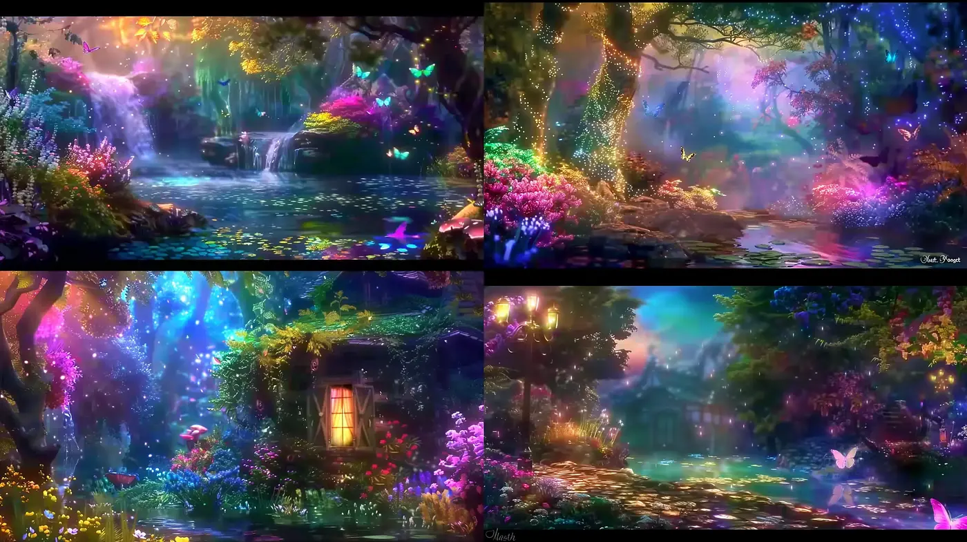 Enchanted Forest Dreamscape: A Fusion of Vivid Colors and Fantastical Light - Midjourney sref style