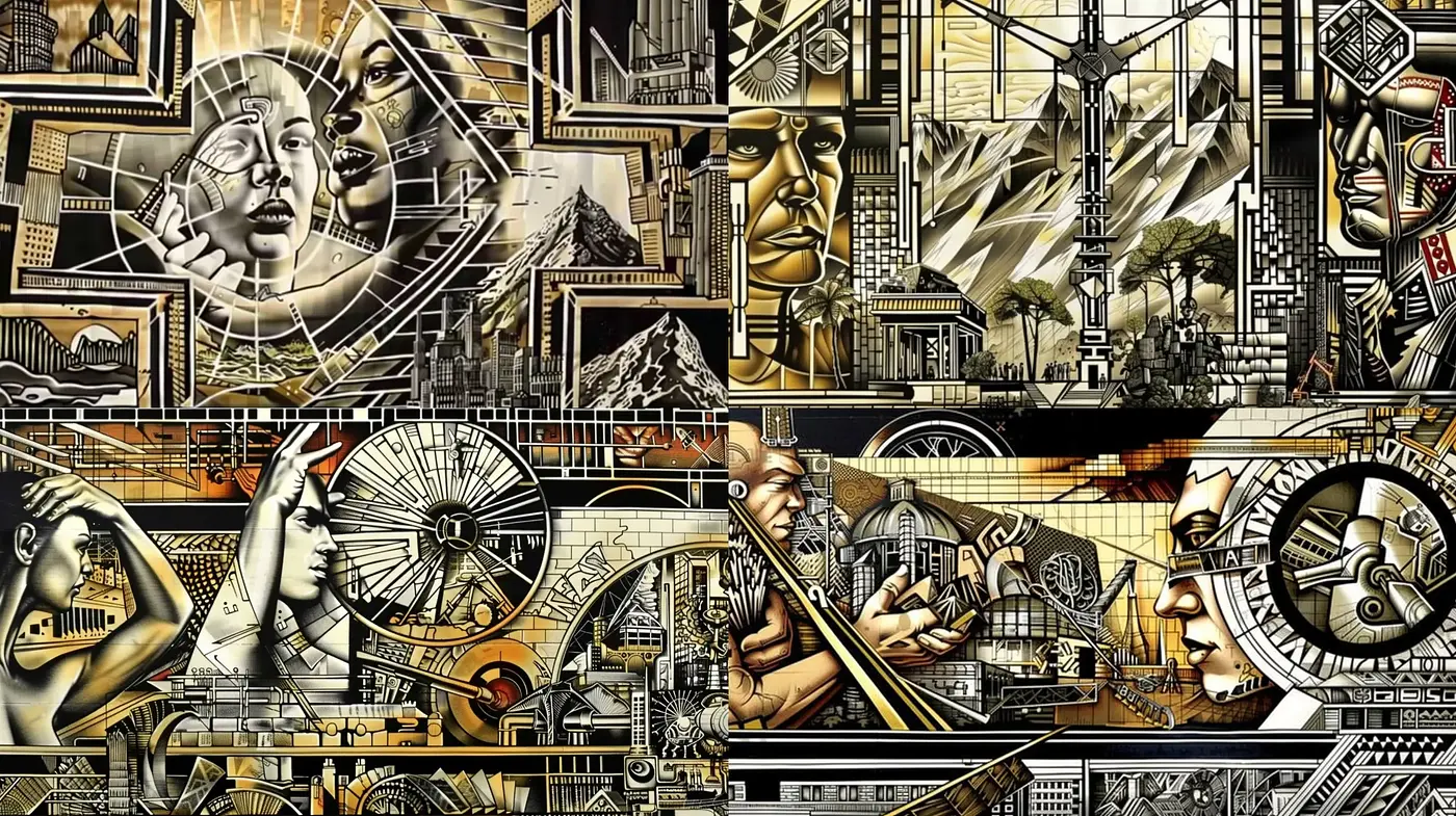 Mechanized Metamorphosis: Hypnotic Industrial Tapestry - Midjourney sref style