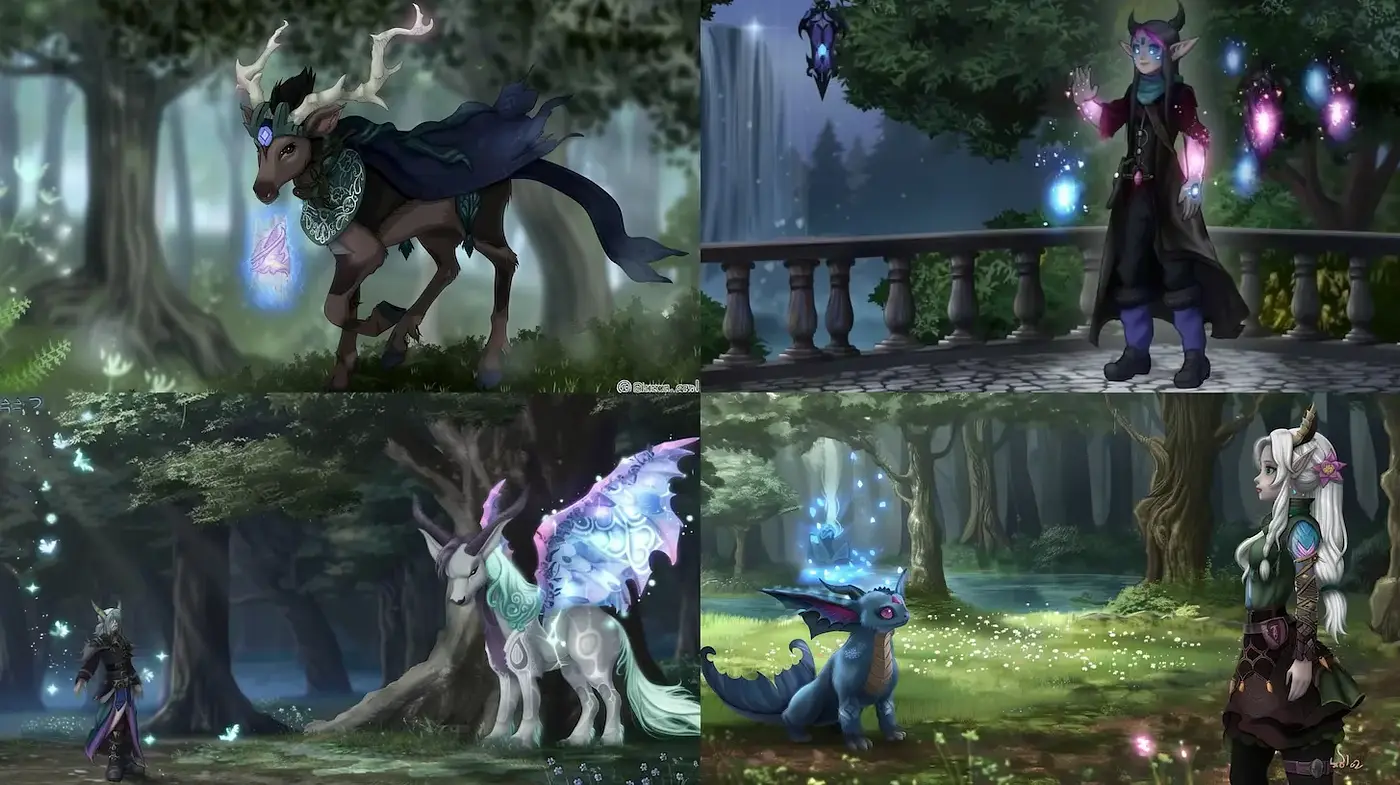 Enchanting and Ethereal Fantasy Illustrations with Mystical Creatures - Midjourney sref style