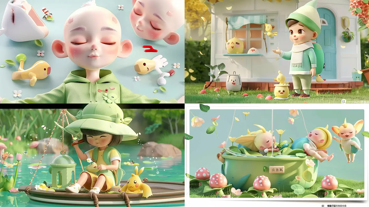 Soothing Pastel Dreamscape with Whimsical Storybook Characters - Midjourney sref style