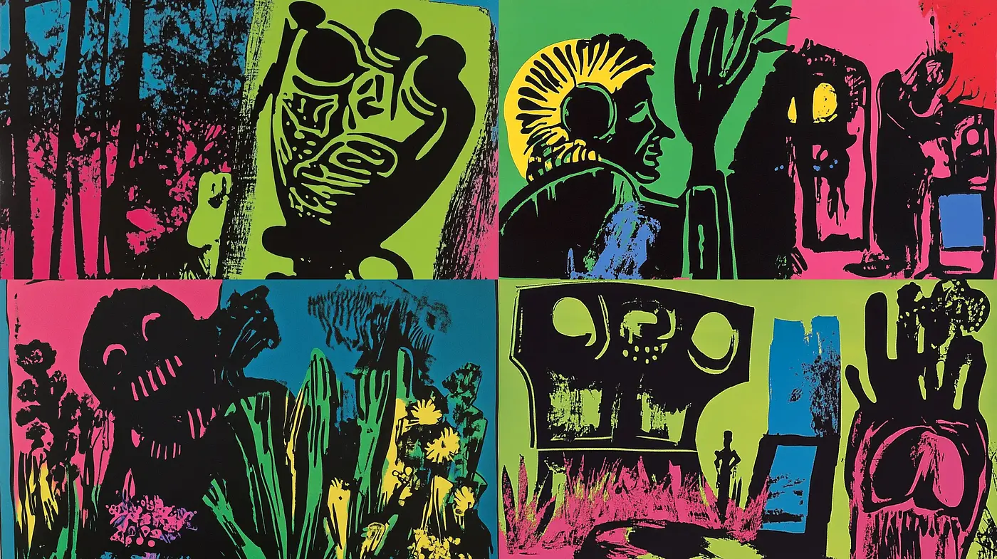 Vibrant Expressionist Silhouettes and Vivid Contrasts - Midjourney sref style