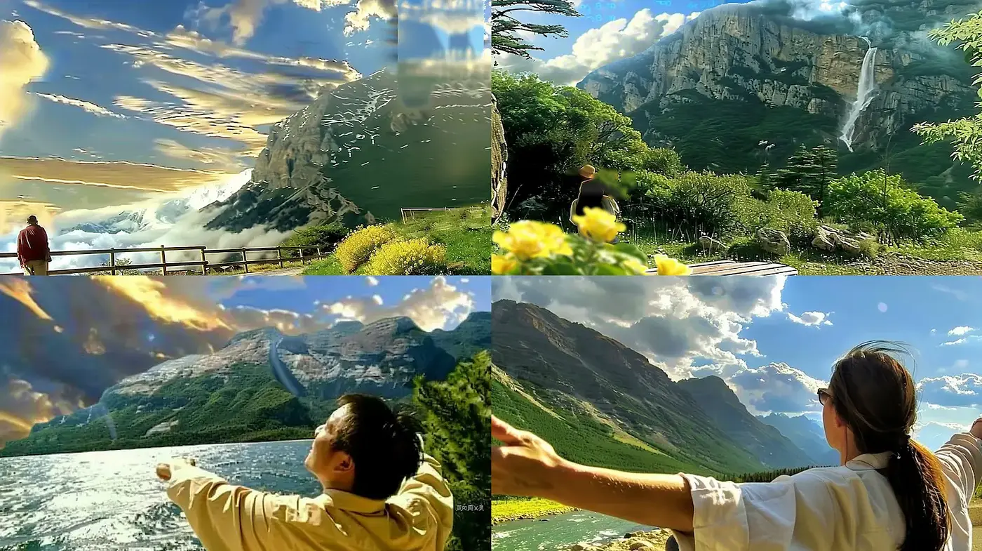 Serene natural landscapes with a dynamic play of light and shadow - Midjourney sref style