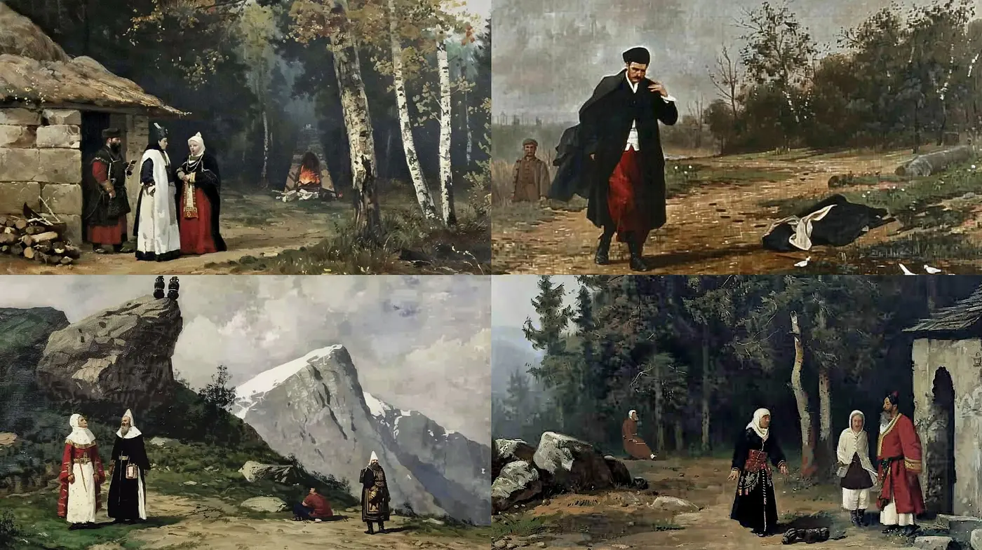 Ethereal Brushstrokes of Time: A Harmonious Fusion of Natural Hues and Nostalgic Moods in Pictorial Narratives - Midjourney sref style