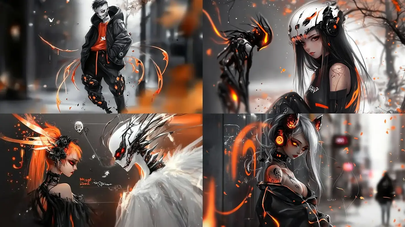 Ethereal Monochrome with Orange Accents: A Digital Art Exploration - Midjourney sref style