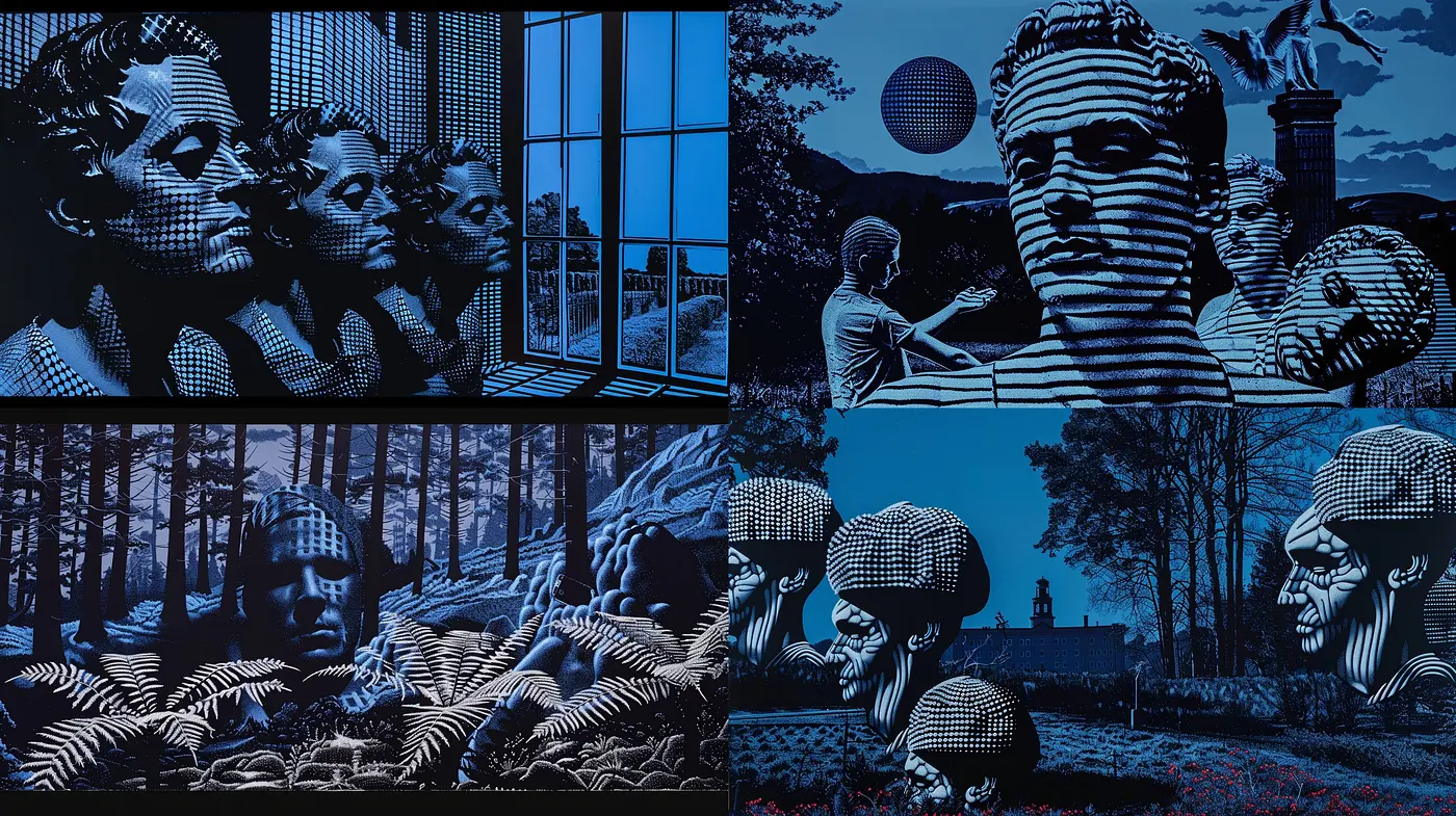 Nocturnal Cyan Dreamscape: A Homogeneous Vision in Monochromatic Blue - Midjourney sref style