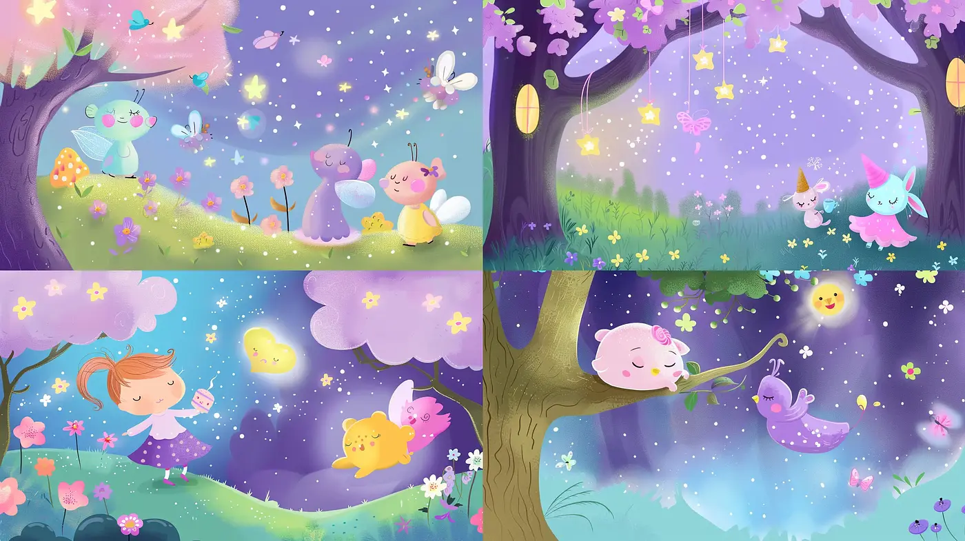 Enchanted Twilight Whimsy: A Dreamlike Children's Illustration Series - Midjourney sref style