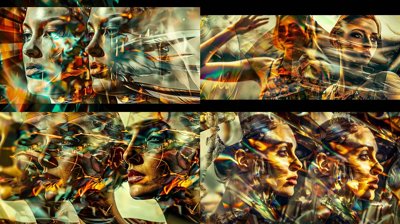 Surreal Fragmented Visions with Warm Tonal Harmony - Midjourney sref style