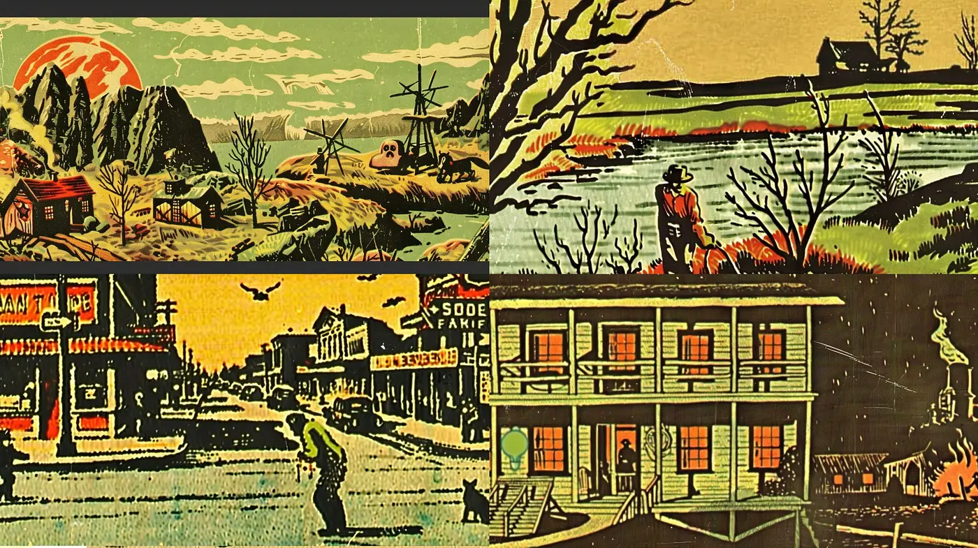 Rustic Americana Folk Art with a Nostalgic Retro Influence - Midjourney sref style