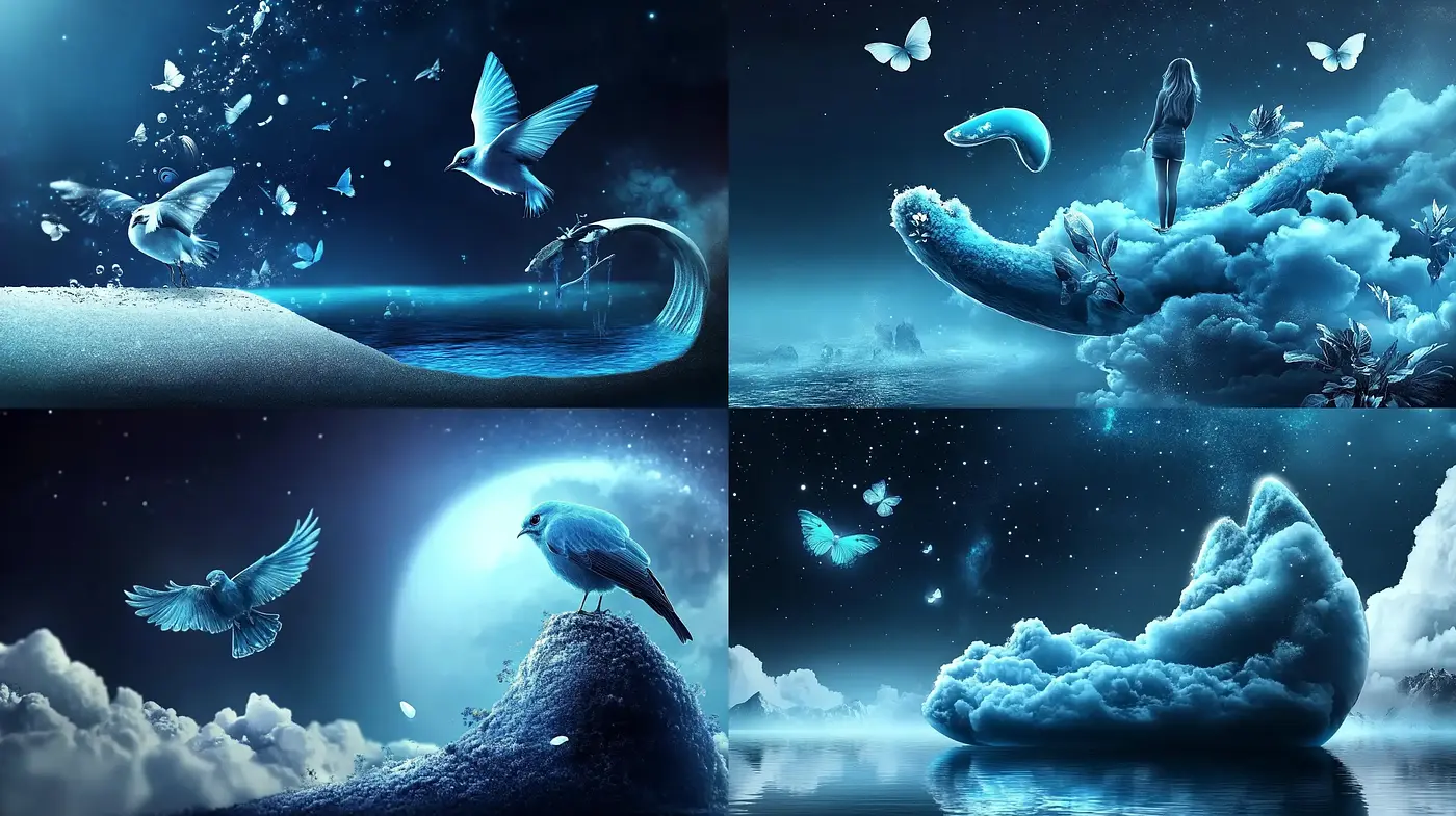 Ethereal Nightscapes with Luminous Hues and Surreal Elements - Midjourney sref style