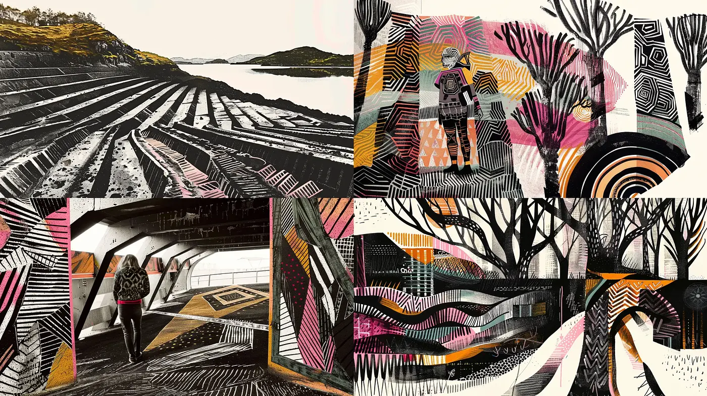 Contemporary Graphic Tapestry: A Fusion of Abstract Expressionism and Modern Illustration - Midjourney sref style