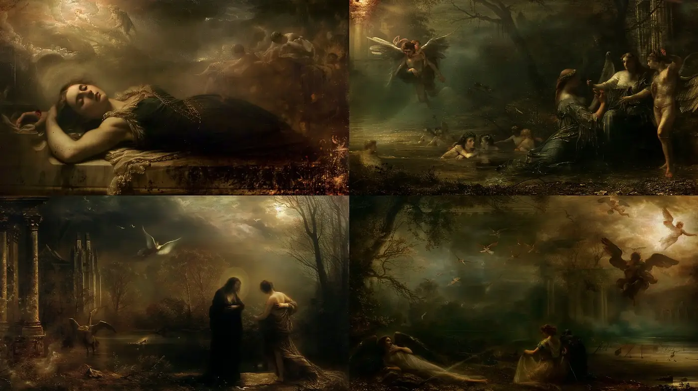 Ethereal Dreamscape Nocturnes in Sepia - Midjourney sref style