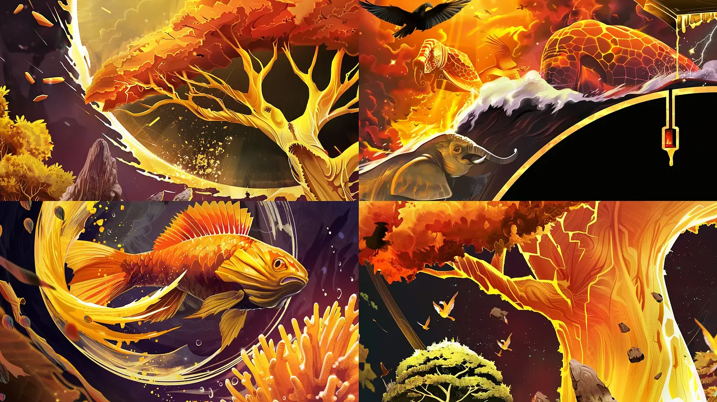 Autumnal Dreamscape: A Fusion of Surrealism and Vivid Naturalism - Midjourney sref style