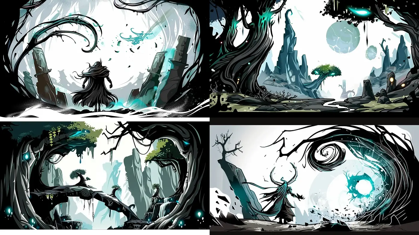 Ethereal Monochrome Swirls with Pops of Emerald - Midjourney sref style