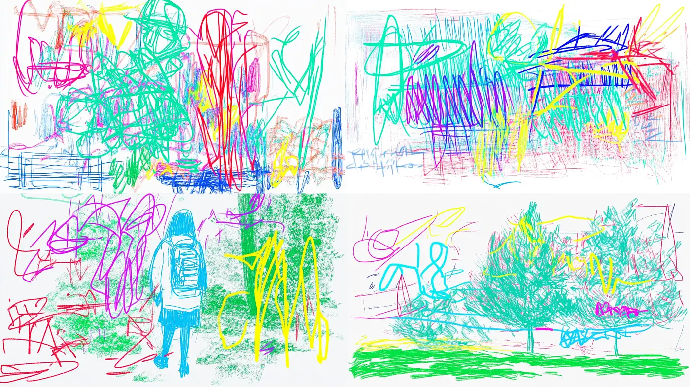 Abstract Scribble Fusion with Natural Elements - Midjourney sref style