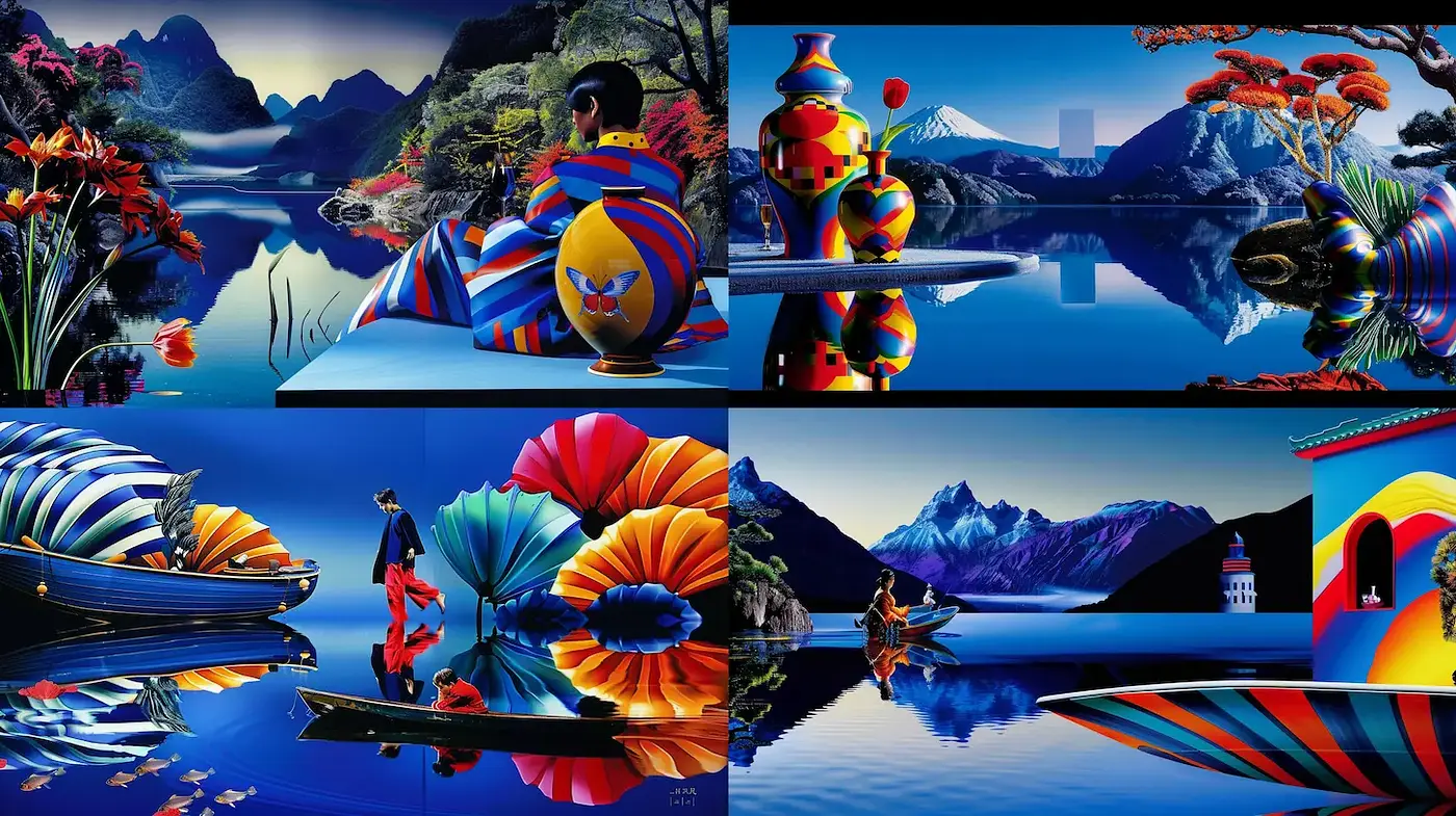 Vibrant and dynamic landscapes with surreal elements - Midjourney sref style