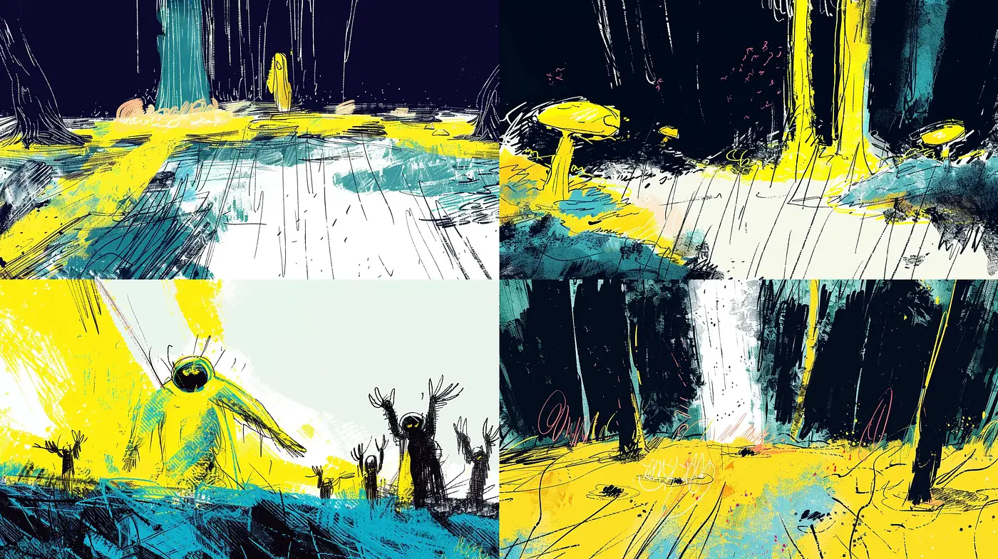 Stark Contrasts and Vigorous Brushwork in Expressive Abstract Series - Midjourney sref style