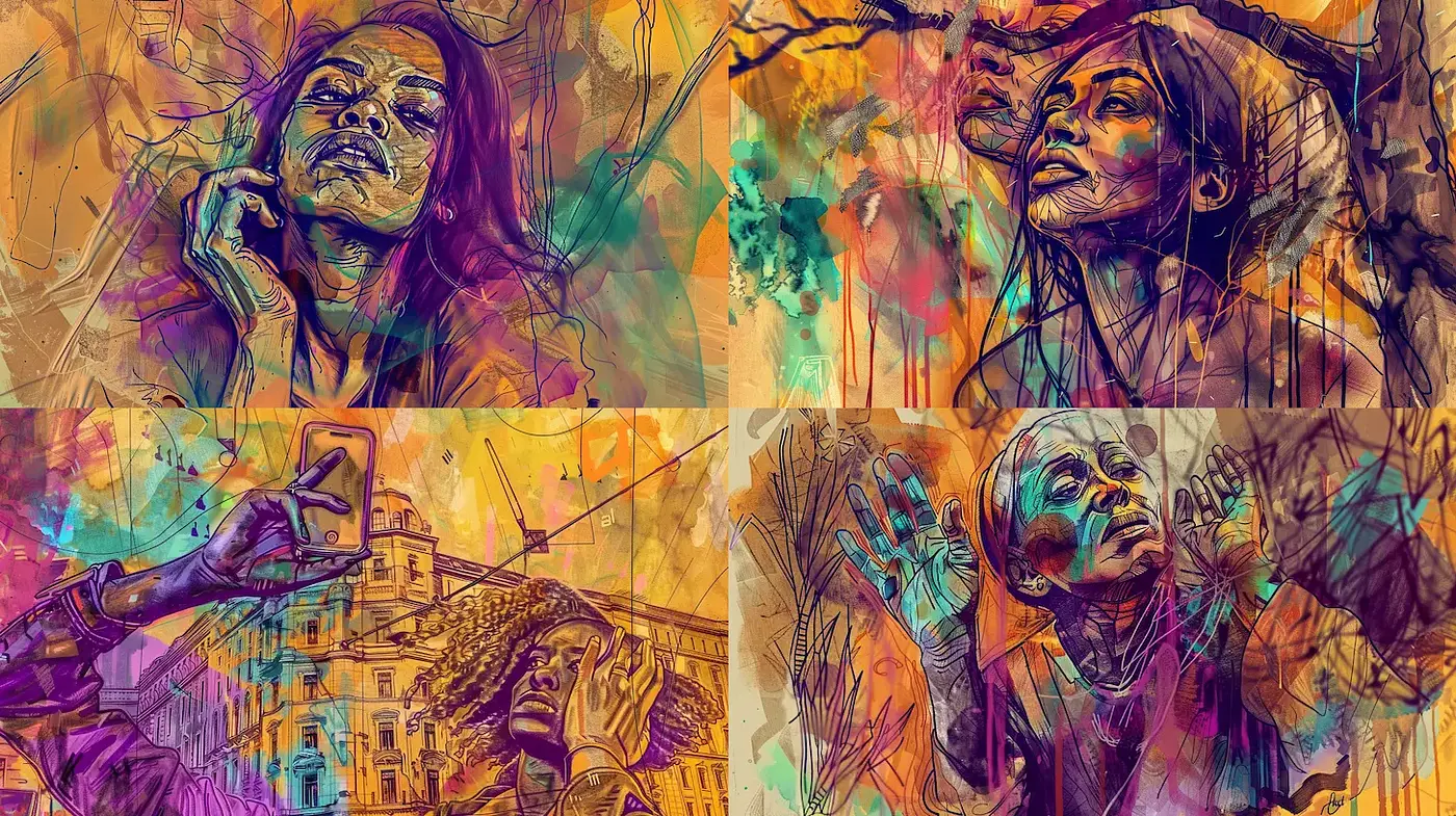 Vibrant and Expressive Contemporary Portraiture with Abstract Elements - Midjourney sref style
