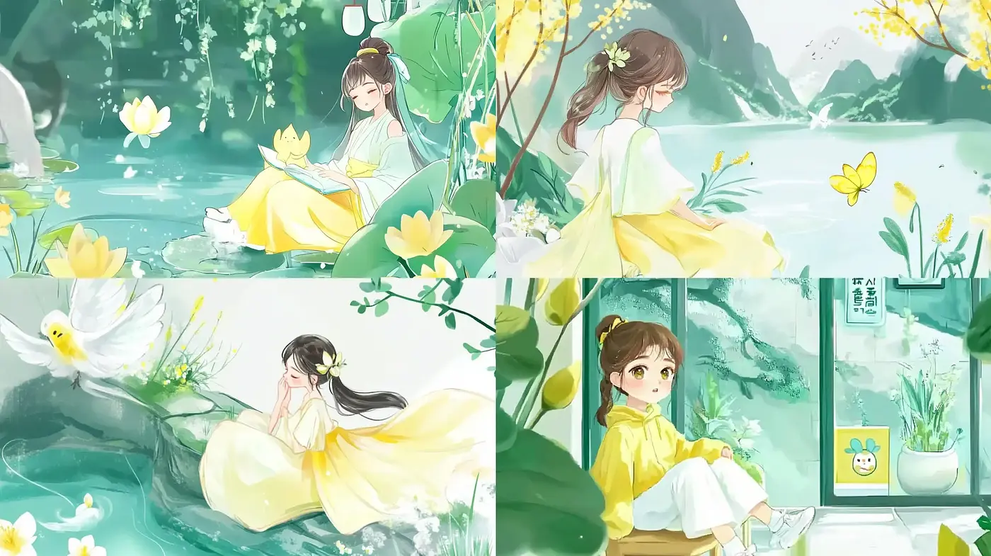 Serene Pastoral Elegance: A Softly Colored Anime-Inspired Homage to Tranquil Vistas - Midjourney sref style