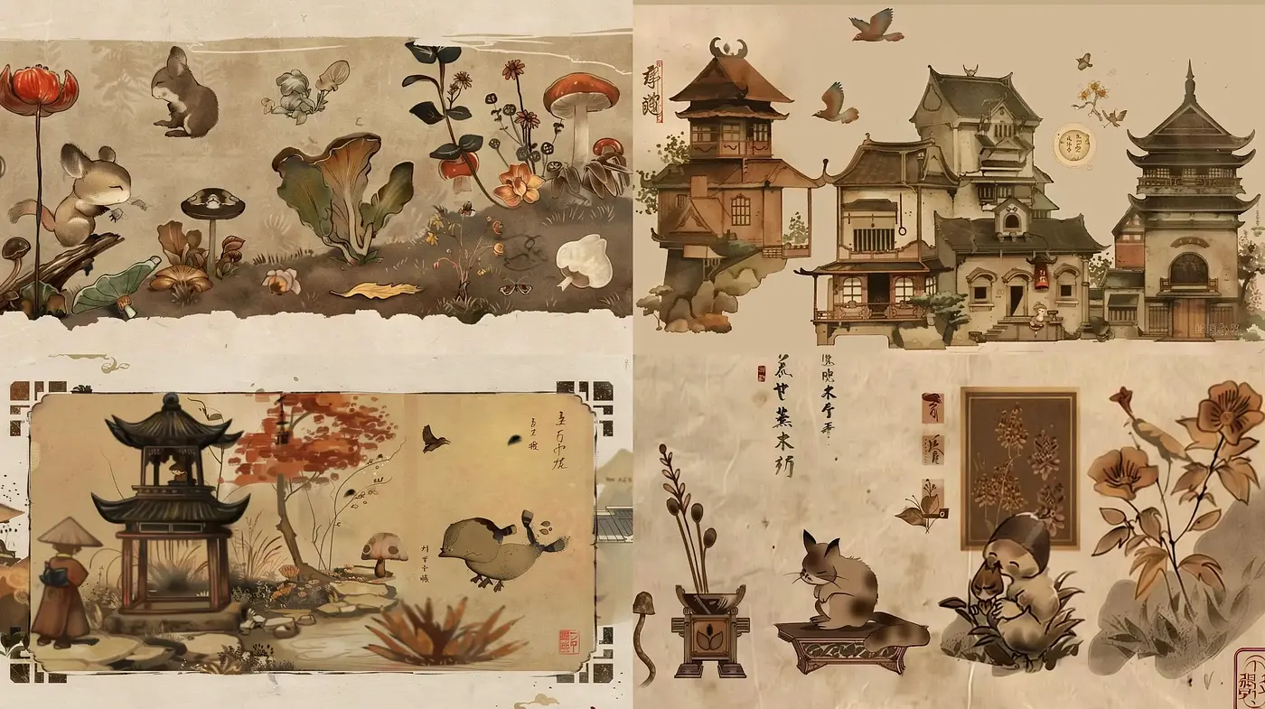 Whispering Echos of Ancient East Asian Ink Wash Paintings - Midjourney sref style