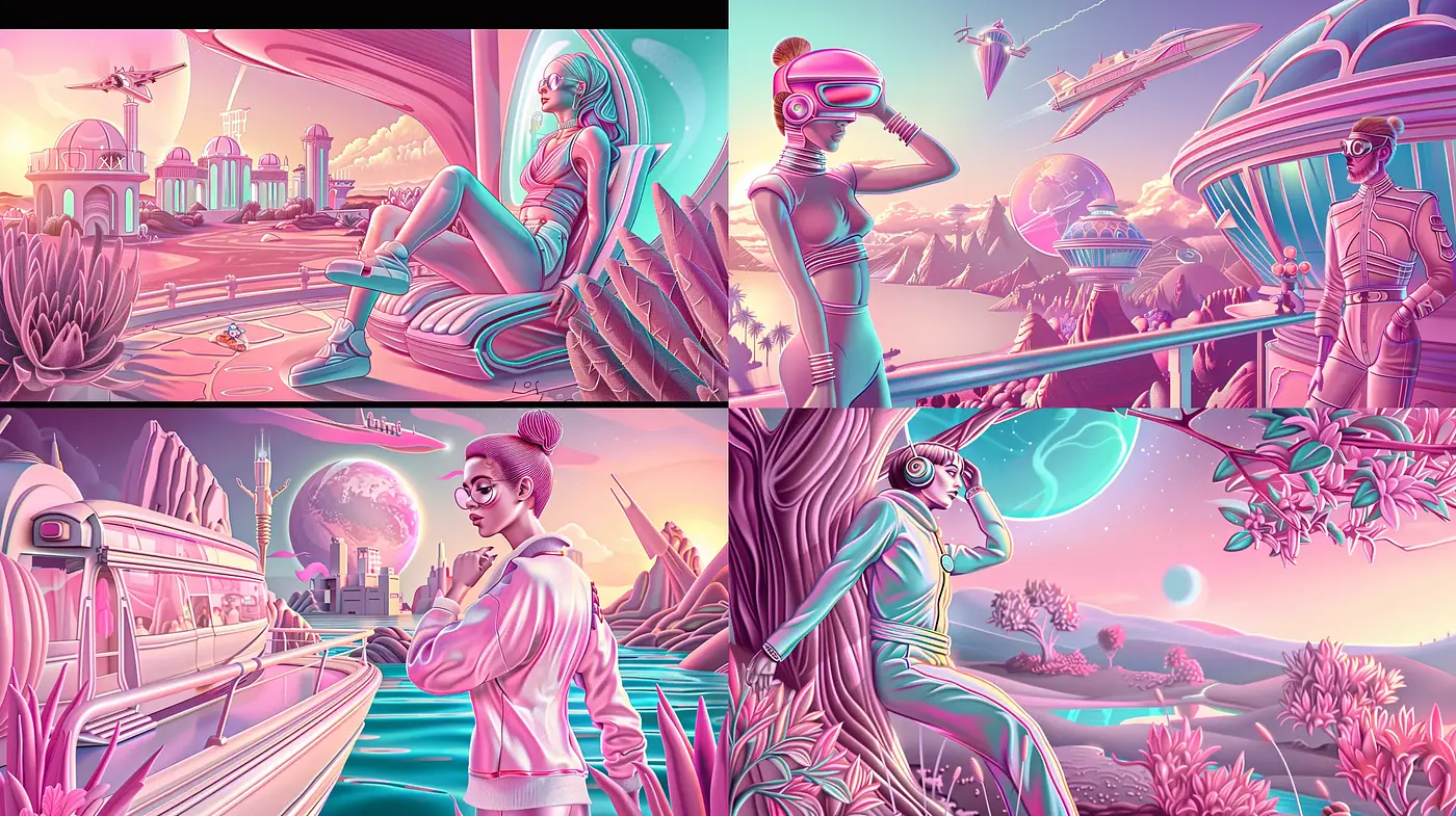 Cybernetic Dawn: A Neon-Tinged Retrofuturistic Tableau - Midjourney sref style