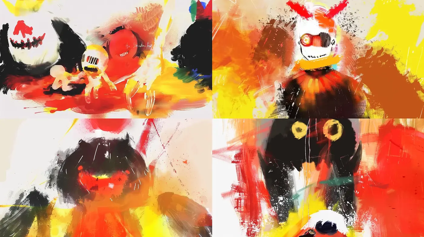 Dynamic Brushwork and Vivid Abstraction in Contemporary Art - Midjourney sref style