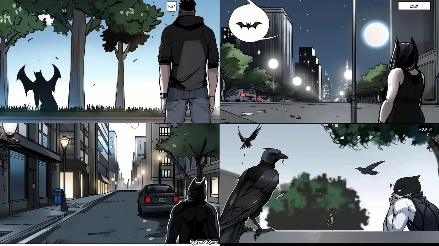 Dynamic Urban Noir Narrative with Comic Book Influences - Midjourney sref style