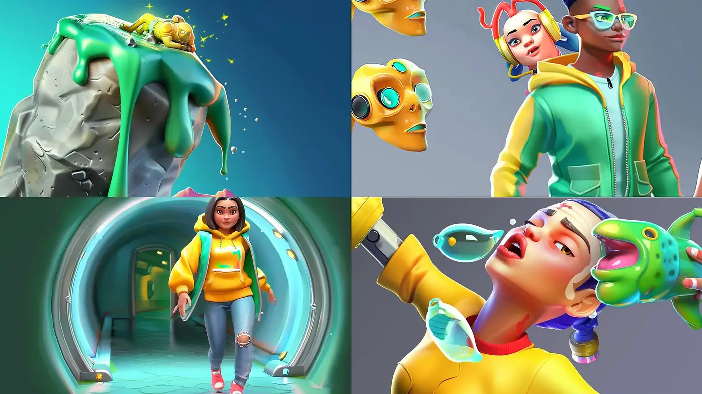 Futuristic Whimsy in Stylized 3D Animation - Midjourney sref style