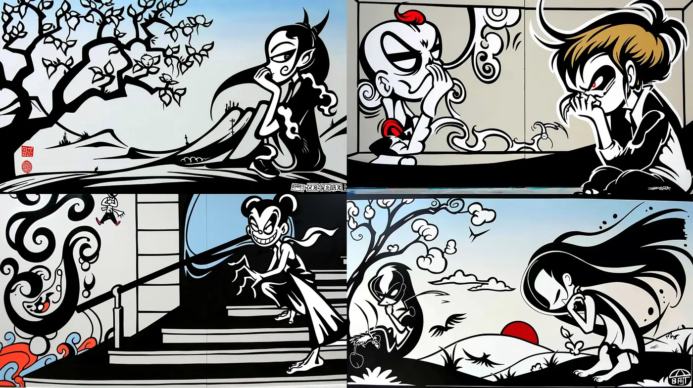 Stylized Monochromatic Contours with a Touch of Edo Period Art - Midjourney sref style
