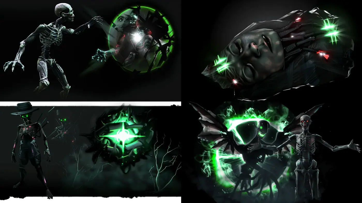 Neon Cybernetic Requiem: A Fusion of Sci-Fi and Macabre Aesthetics - Midjourney sref style