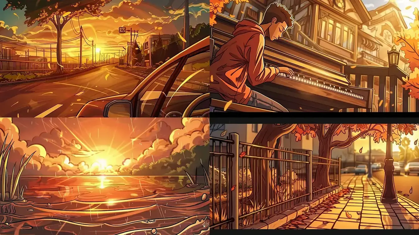 Sundrenched Nostalgia: A Harmonious Blend of Warm Hues and Reflective Moments - Midjourney sref style