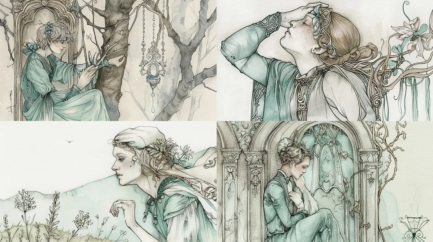 Ethereal Art Nouveau Illustrations with Pastel Earth Tones - Midjourney sref style