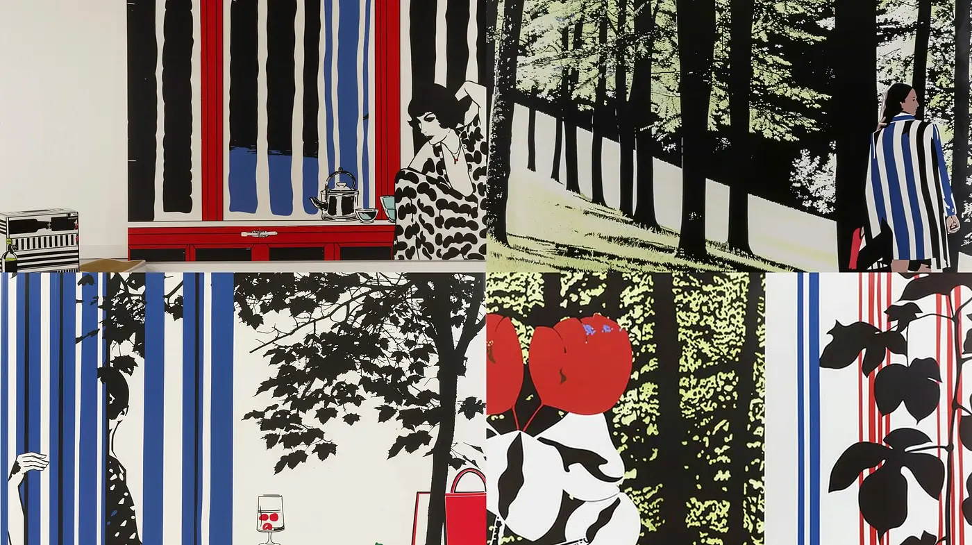 Stylized Nature and Fashion Fusion with Bold Contour Lines and Pop Art Influence - Midjourney sref style