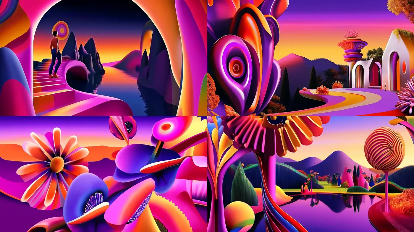 Psychedelic Dreamscape Fusion - Midjourney sref style