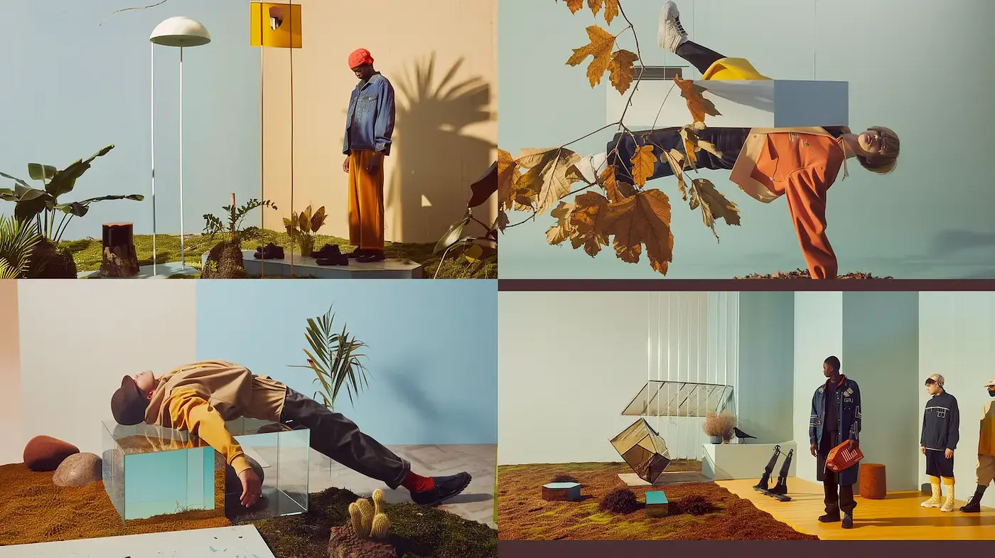 Surrealistic Compositions with Playful Geometry and Natural Elements - Midjourney sref style