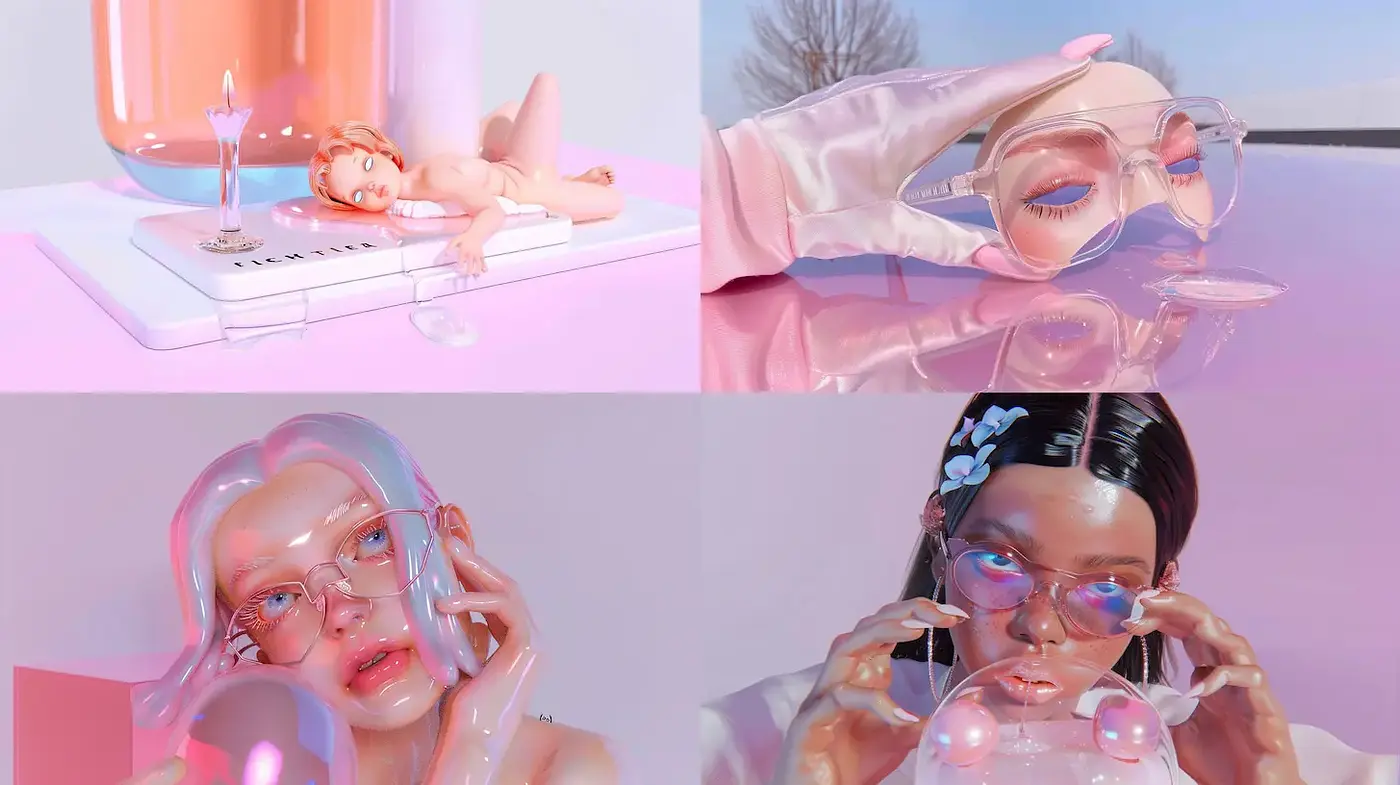 Contemporary Surrealist Aesthetic with Dreamlike Qualities and Glossy Textures - Midjourney sref style