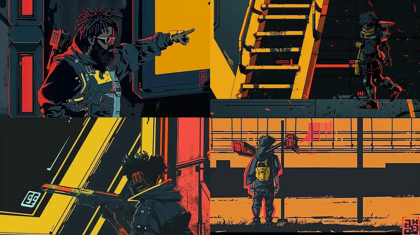 Futuristic Cyberpunk Aesthetic with Neon Highlights and Graffiti Influence - Midjourney sref style