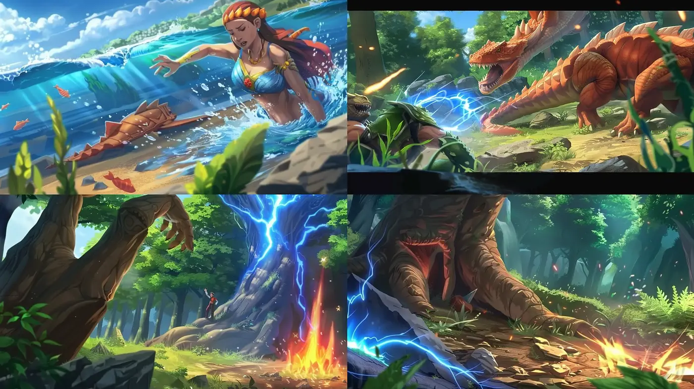 Vibrant Dynamic Fantasia: A Fusion of Lush Natural Elements and Electrifying Energy - Midjourney sref style