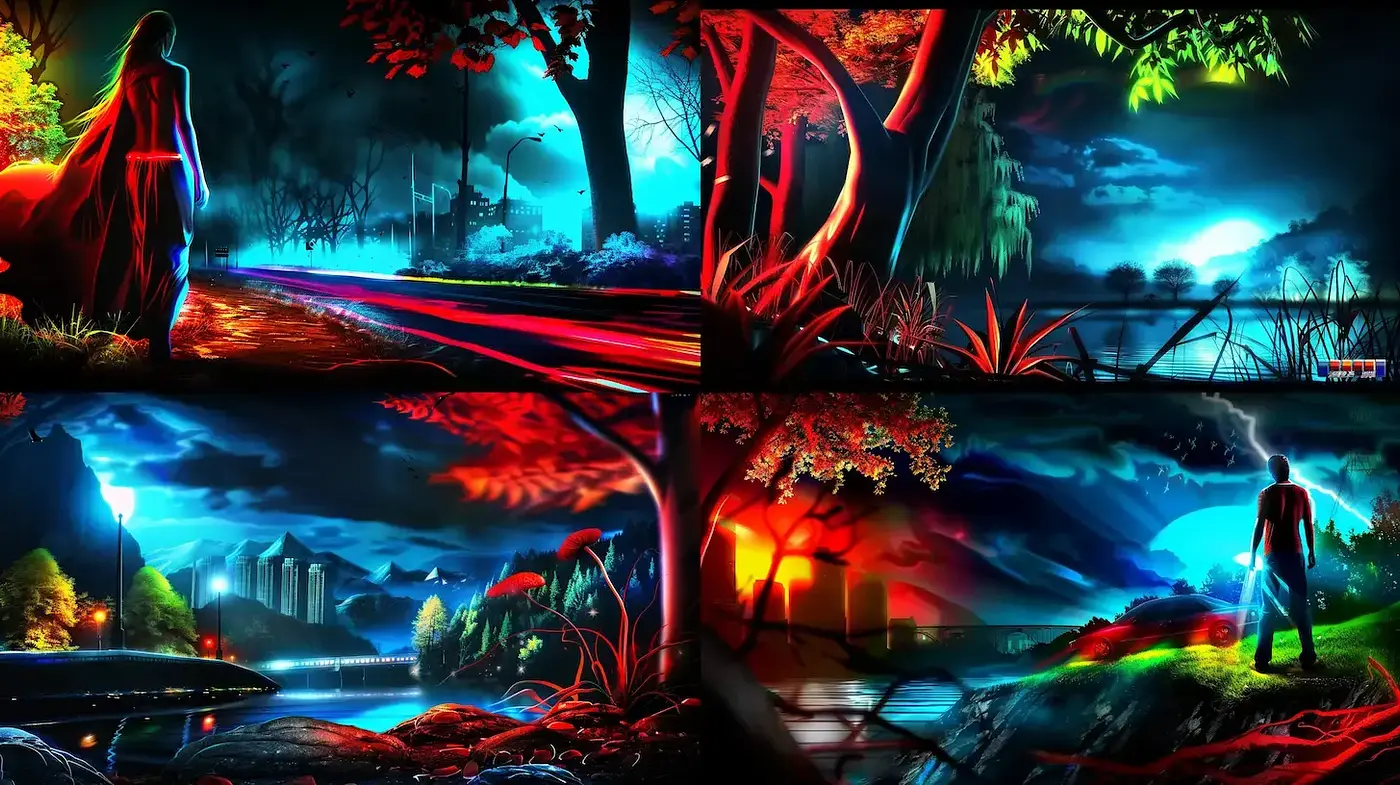 Dynamic and Vivid Fantasy Landscape Exploration with Neon Influences - Midjourney sref style