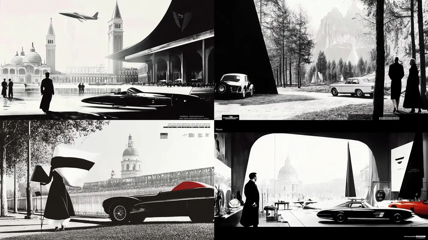 Monochromatic Elegance with a Retro-futurist Perspective - Midjourney sref style