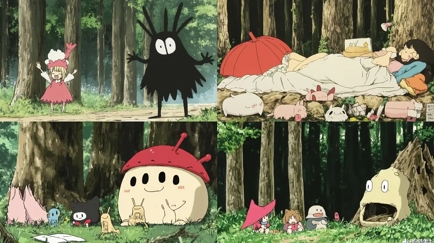 Enchanted Forest Whimsy: A Homage to Ghibli's Organic Textures and Vibrant Storybook Hues - Midjourney sref style