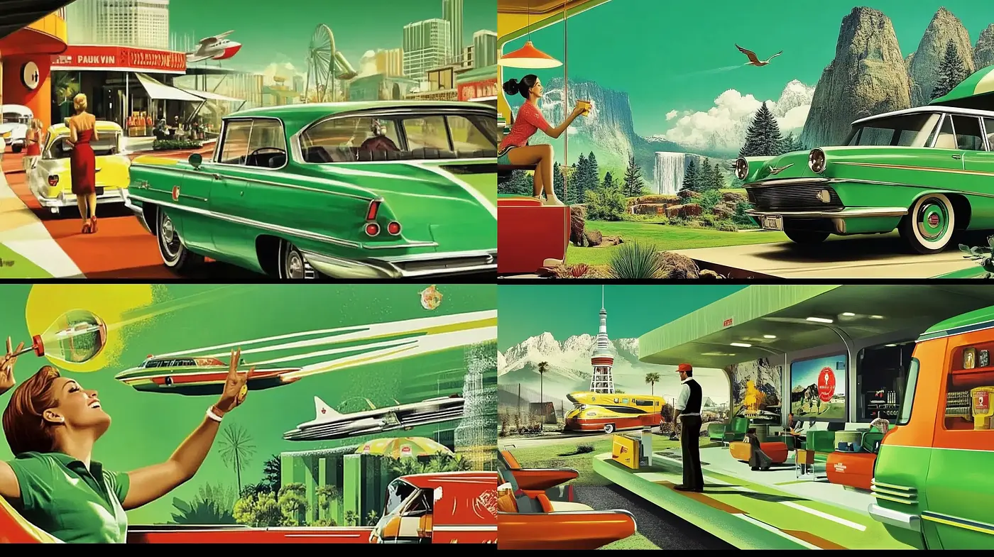 Retro Futuristic Americana Dreamscapes - Midjourney sref style