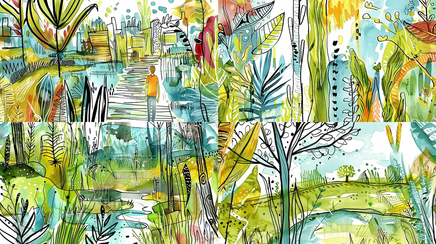 Vibrant and Whimsical Nature Illustrations with a Playful Aesthetic - Midjourney sref style