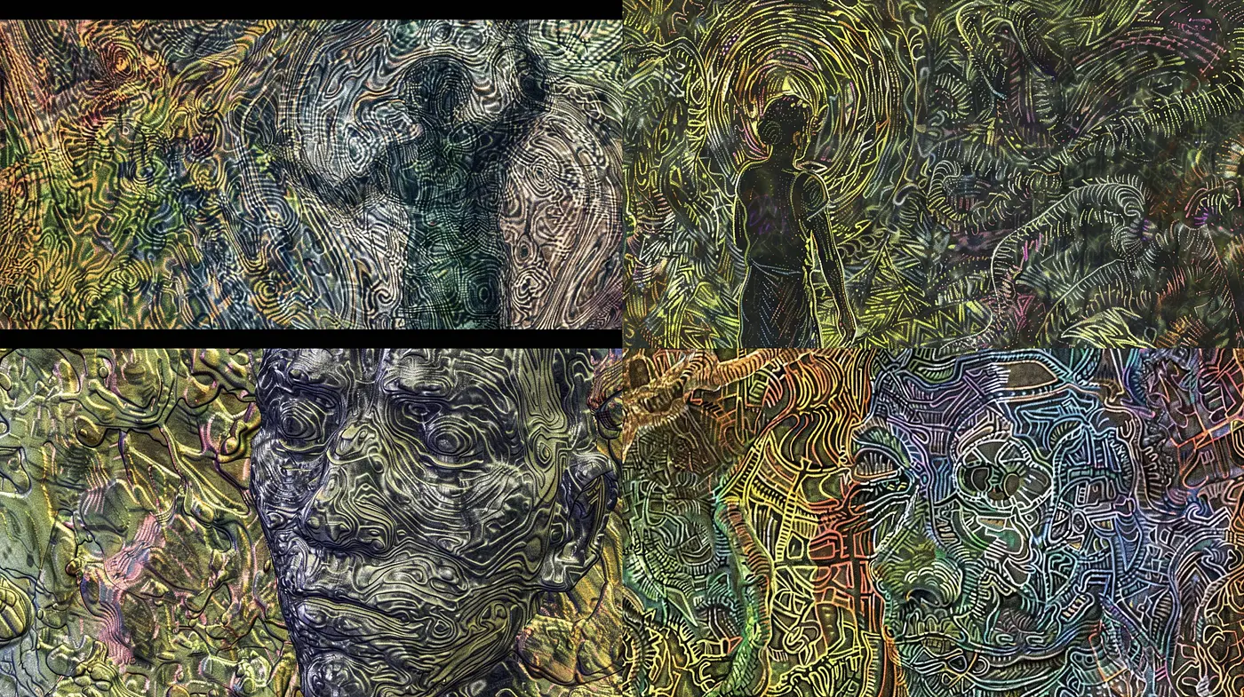 Abstract Synaptic Etchings: An Exploration of Textured Neural Patterns - Midjourney sref style