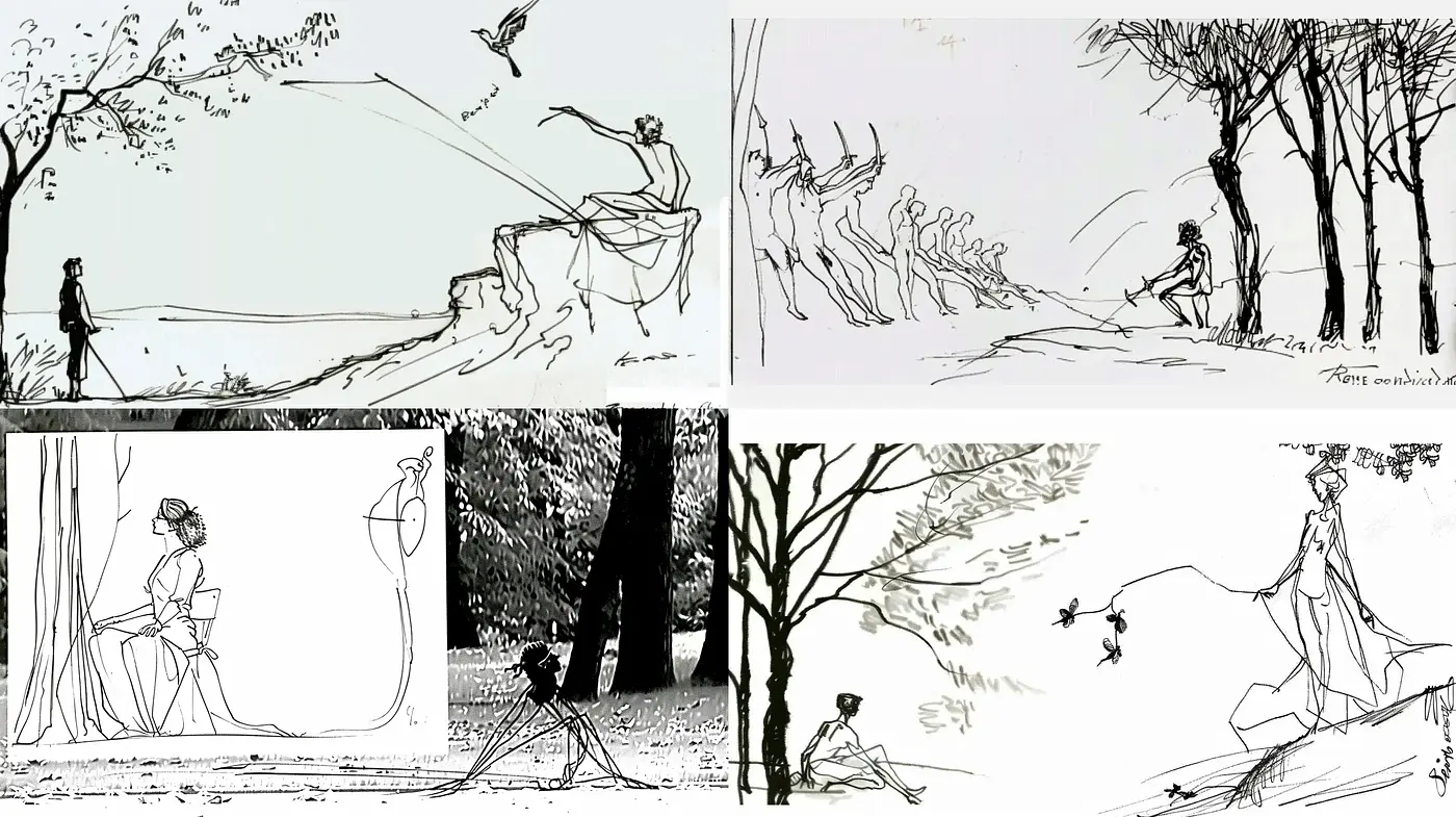 Ethereal Monochromatic Sketchbook Dreams - Midjourney sref style