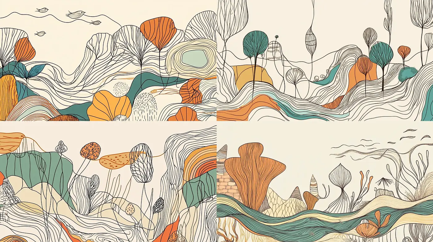 Serene Contours of Stylized Nature in Warm Autumn Hues - Midjourney sref style